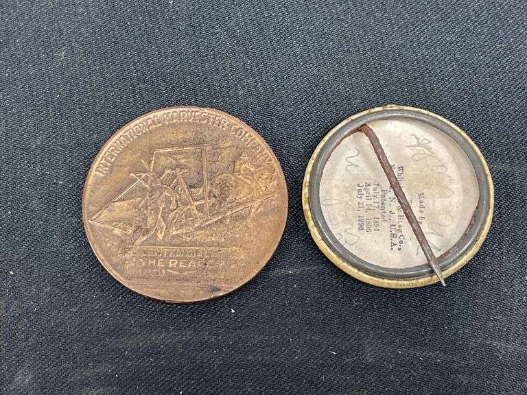(2) Centennial of the Reaper Coin + Deering Harvester Button