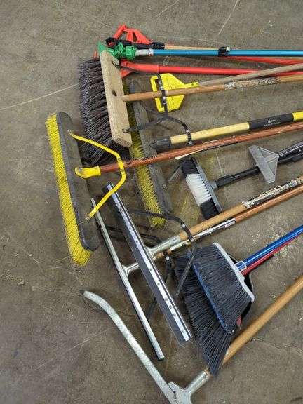 Assorted Shop Brooms and Squeegee's