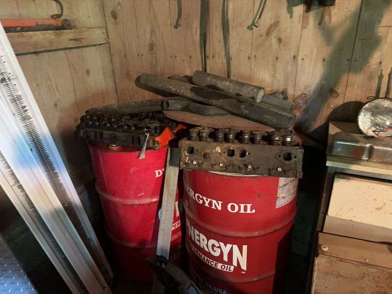 Engine heads & 55 Gallon drums