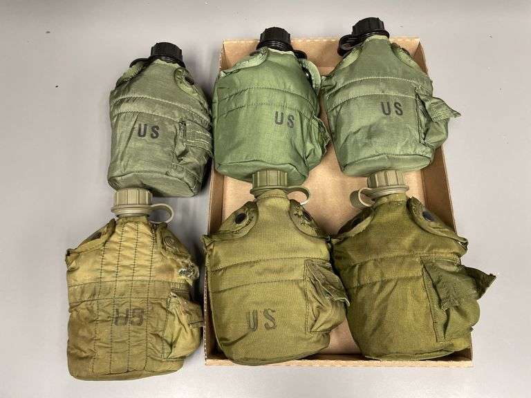 (6)-US Plastic Canteens w/Covers and Purification Bottles
