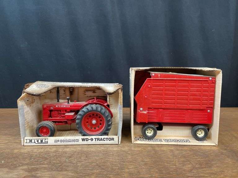 (2) 1/16 McCromick WD-9 + IH Forage Wagon NIB Ertl image