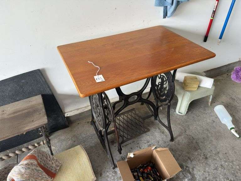 Vintage Sewing Machine Table & Bench image