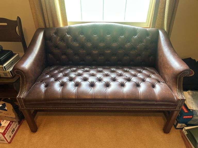 Tufted Leather Bench 53” W image