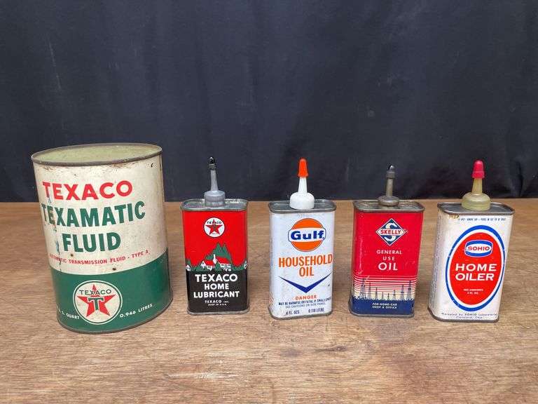 (5) Texaco, Gulf, Skelly, Sohio Oil Cans image