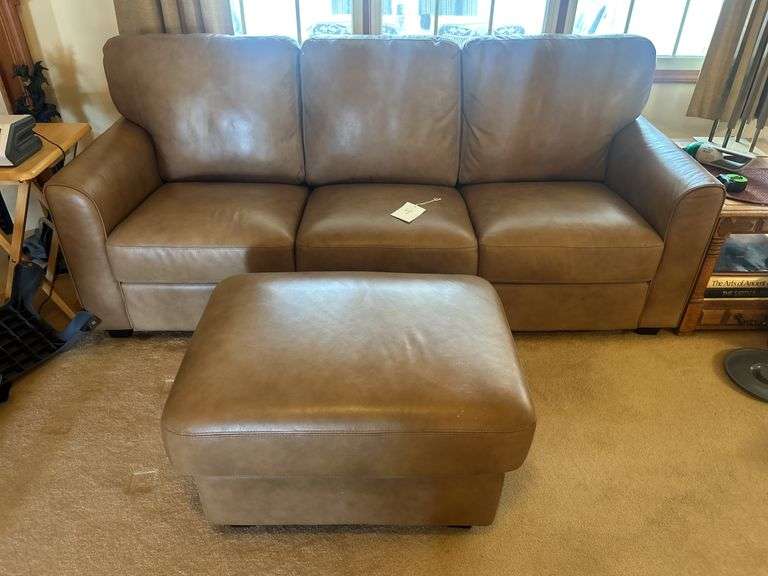 Leather Couch & Ottoman 82” W image