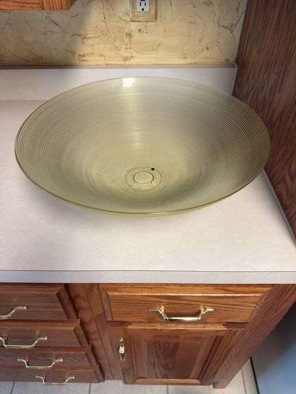 18” W Decorative Green Glass Bowl image