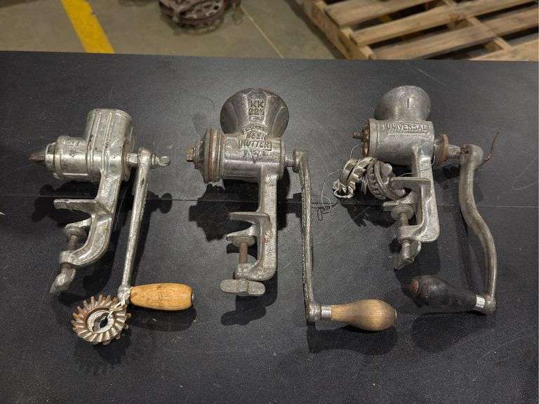Three  Hand-Cranked Meat Grinders image