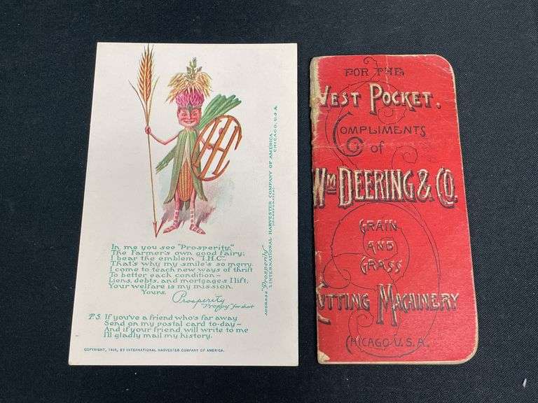 (2) 1892 Wm. Deering Notebook + IHC Postcard image