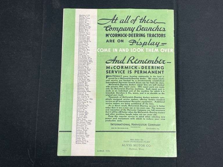 IHC McCormick-Deering Tractor Sales Literature