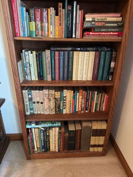 Bookshelf and Contents (Assorted Paperback and Hardbound Books) 72” T x 30” W