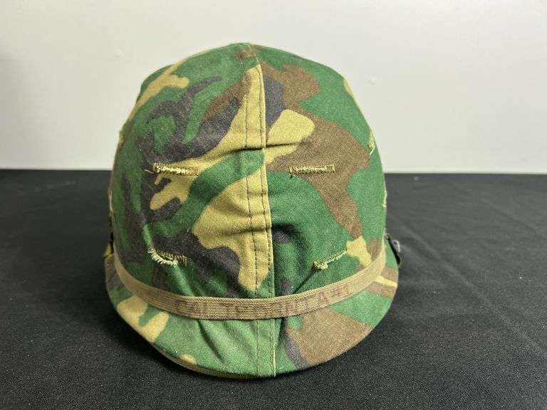 US Military Helmet w/Shell Liner, Chinstrap, & Camo Cover