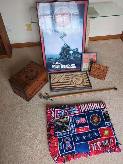 US Marines Lot - Art/Cane/Semper Fi Box / Plaque image