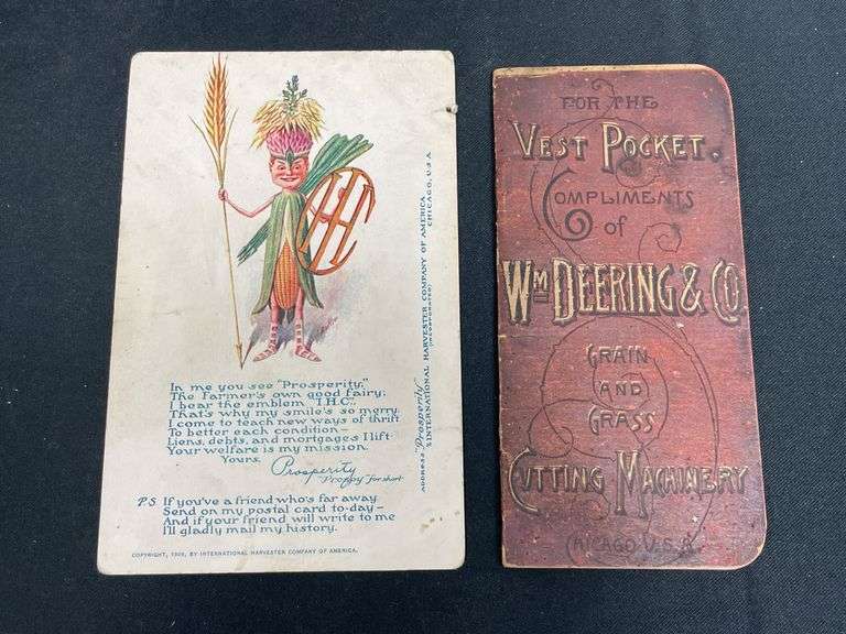 (2) 1892 Wm. Deering Notebook + IHC Postcard image