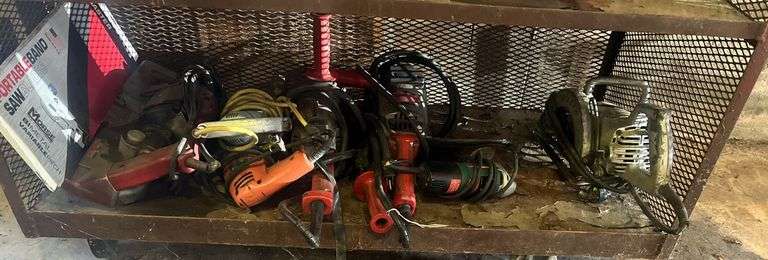 Assorted Power Tools & Rolling Cart