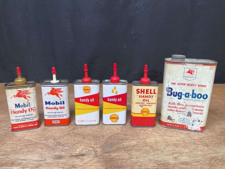 (6) Shell + Mobil Oil Cans image