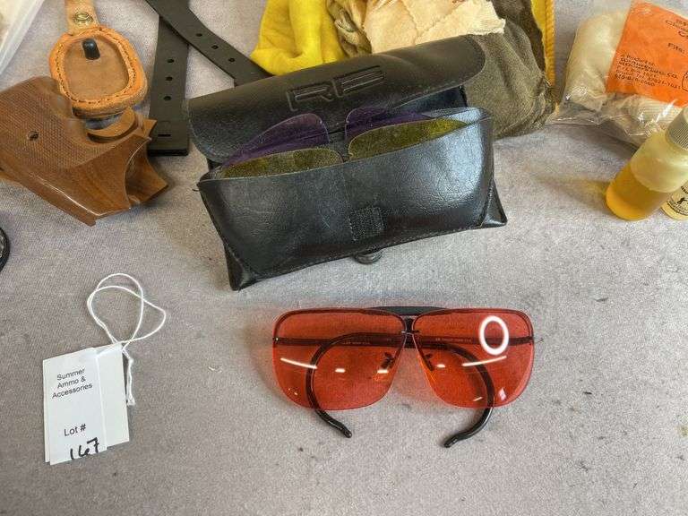 Misc Assortment  Firearm Cleaning Items Plus Sunglasses with Multiple Colored Interchangable Lenses & Case