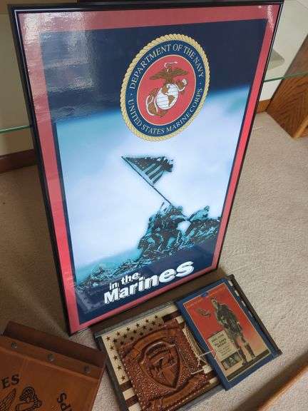 US Marines Lot - Art/Cane/Semper Fi Box / Plaque