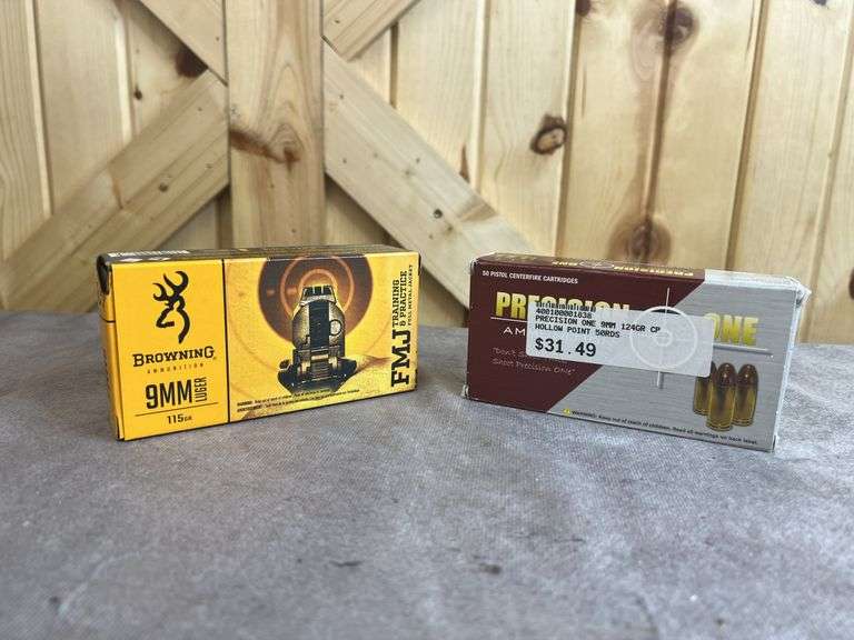 2 Boxes Browning 115 Gr. FMJ 9mm & Precision One 124 Gr. HP 9mm image