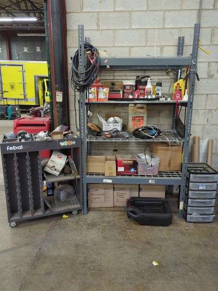 Rolling Work Cart and HD shelf with contents Lot