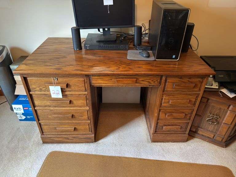 Wooden Desk and Wooden Filing Cabinet image