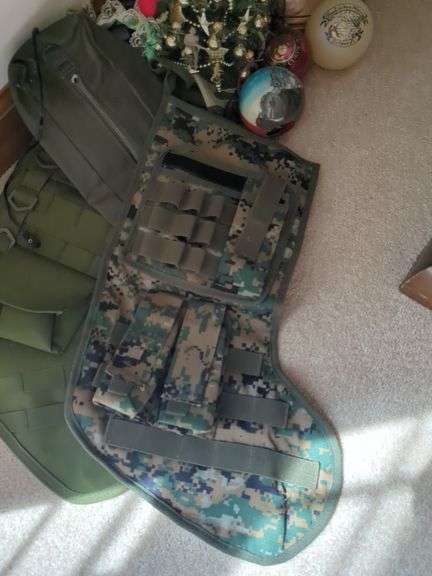 Camo Stockings and Marine Holiday Ornaments Lot