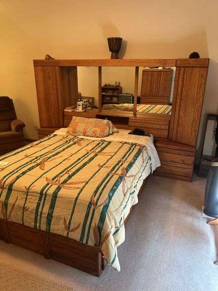 Bed with Headboard and Frame - Cedar Drawers - Bed is 57” W - Head Board is 106” W x 67” T x 20” D image