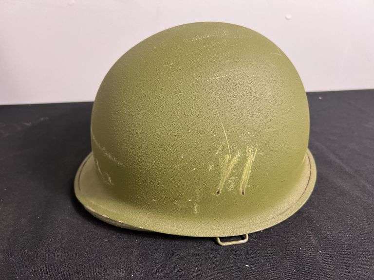 US Military Helmet w/Shell Liner, Incomplete Chinstrap, & Camo Cover image