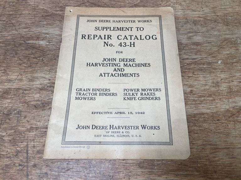 1942 John Deere Harvester Works Repair Catalog image