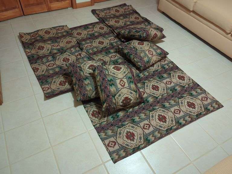 Decorative Matching Rugs and Pillows Lot image