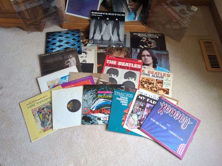 Stereo Cabinet with Assorted Records - Beatles/Xanadu/Liza Minnelli