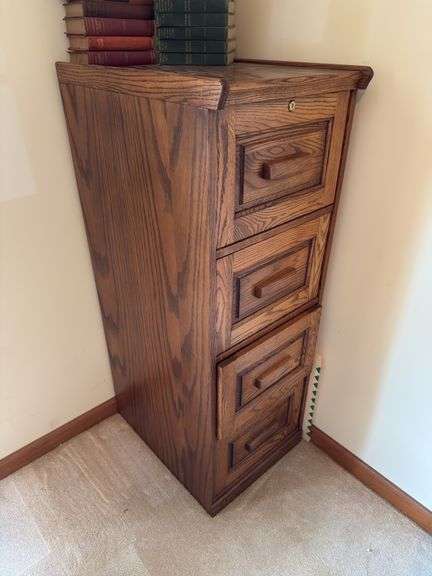 Oak File Cabinet - No Contents - No Key, 52” T x 19” W image