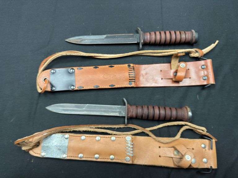 (2)-Reproduction US Camillus M3 Bayonets w/Reproduction Scabbards image