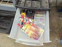 Rolling Work Cart and HD shelf with contents Lot