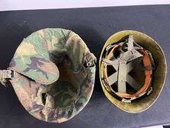 US Military Helmet w/Shell Liner, Camo Cover, & Chinstrap