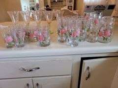 Flowered Glassware Lot