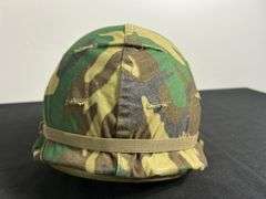 US Military Helmet w/Shell Liner, Chinstrap, & Camo Cover