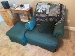 Green Cloth Chair & Ottoman