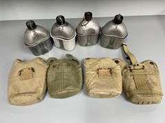 (4)-US WW2 Canteens w/Cups and Covers