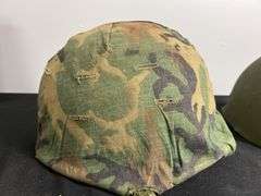US Military Helmet w/Shell Liner, Camo Cover, & Chinstrap