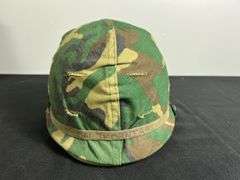 US Military Helmet w/Shell Liner, Chinstrap, & Camo Cover
