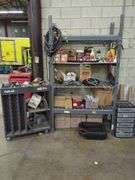 Rolling Work Cart and HD shelf with contents Lot