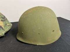 US Military Helmet w/Shell Liner, Camo Cover, & Chinstrap