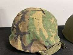 US Military Helmet w/Shell Liner, Camo Cover, & Chinstrap