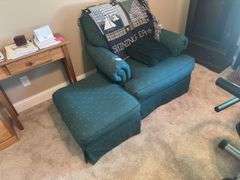 Green Cloth Chair & Ottoman