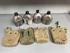 (4)-US WW2 Canteens w/Cups and Covers