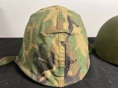 US Military Helmet w/Shell Liner, Camo Cover, & Chinstrap