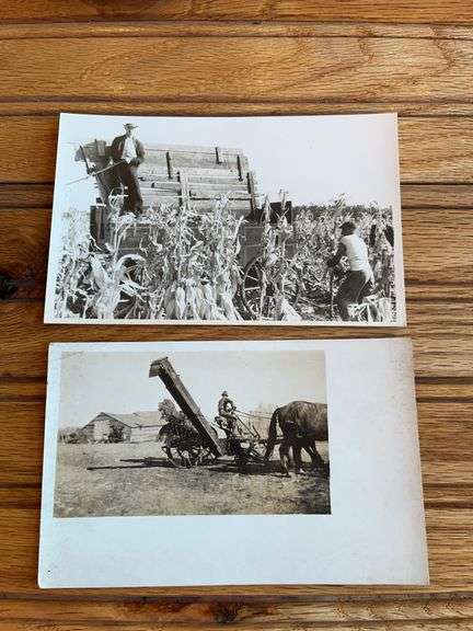(2) Corn Picker + Corn Shucking Photo Postcard image