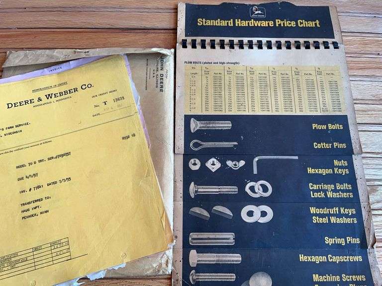 John Deere Standard Hardware Chart + Invoices image
