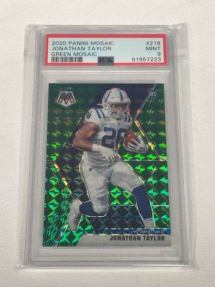 2020 Panini Mosaic Green Parallel #216 Jonathan Taylor ROOKIE Graded PSA 9 image