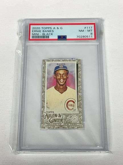 2020 Topps Allen & Ginter #117 Ernie Banks Mini-Black Graded PSA 8 image